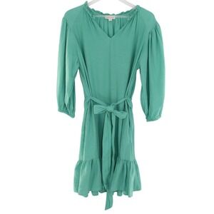 Knox Rose Ruffle Mini Dress Puff Sleeve Tie Waist Size S Teal Green